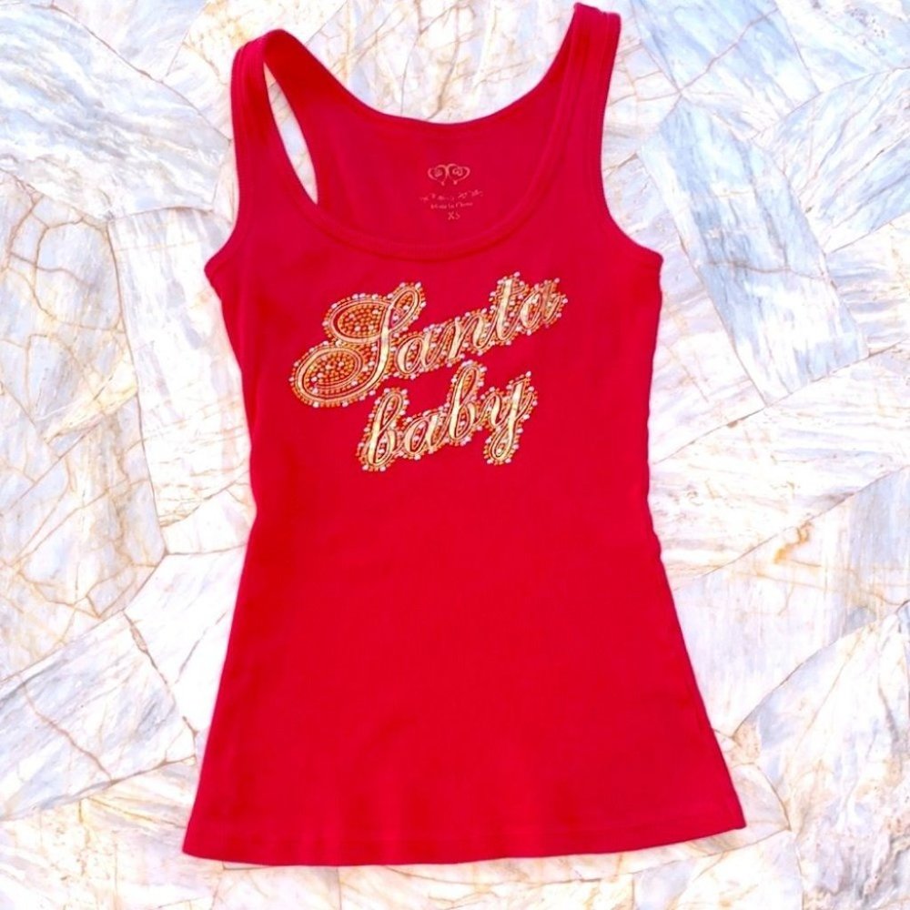 Victoria’s Secret Santa Baby Tank Top Christmas Holiday Red Crystal Medium